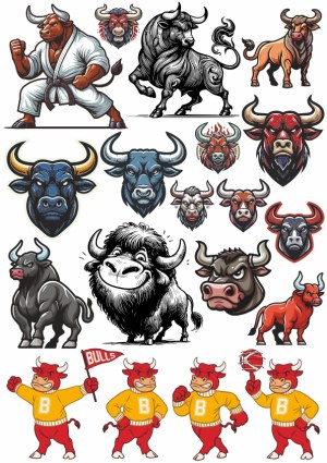 Collection of Bull Mascots and Emblems Free Vector