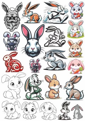 Cute and Cartoon Bunny Rabbit Vector Collection Free Vector