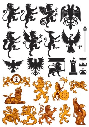 Set of Heraldic Emblems and Mythical Creatures Free Vector