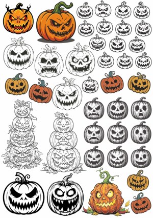 Halloween Pumpkin Jack-o'-Lantern Faces Vector Collection Free Vector