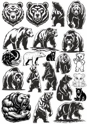 Collection of Black and White Bear Illustrations and Mascot Designs Free Vector