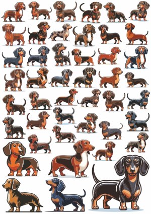 Collection of Colorful Dachshund Dog Cartoon Illustrations Free Vector