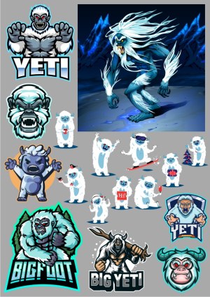 Collection of Yeti and Bigfoot Cartoon and Mascot Vector Illustrations Free Vector