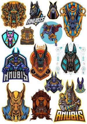 Collection of Anubis Egyptian God Vector Illustrations Free Vector