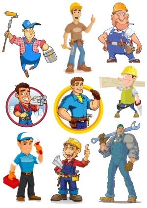 Collection of Cartoon Construction Workers and Tradesmen Characters Free Vector