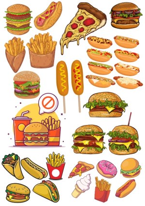 Vector Collection of Popular Fast Food Items Free Vector
