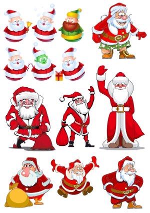 Collection of Various Santa Claus Cartoon Vector Illustrations Free Vector