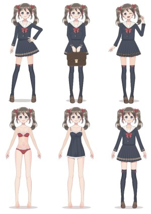 Anime Schoolgirl Character with Multiple Poses and Outfit States Free Vector