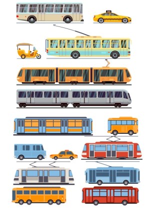 Urban Public and Private Transport Vehicle Vector Set Free Vector