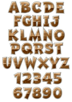 Wood Texture Cartoon Alphabet and Numbers Free Vector
