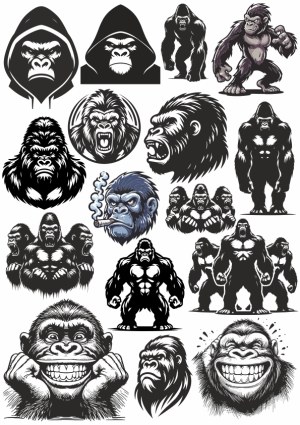 Collection of Gorilla and Ape Vector Illustrations Free Vector