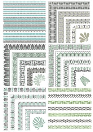 Set of Vintage Ornamental Borders and Corners in Green and Blue Tones Free Vector