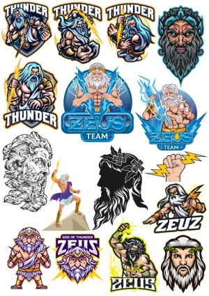 Thunder and Zeus Greek God Vector Icons and Logos Free Vector