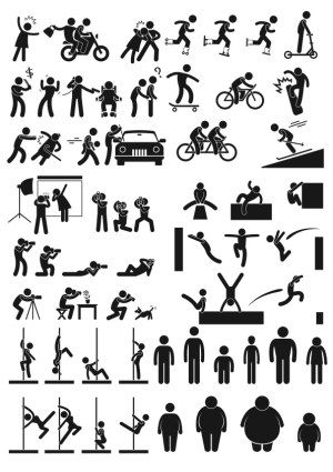 Varied Stick Figure Activities and Poses Vector Set Free Vector