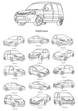 Line Art Vector Set of Peugeot Car Models Free Vector