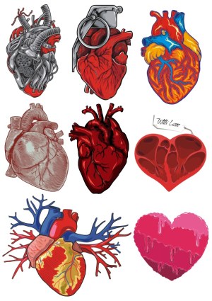 Collection of Artistic Human Heart Illustrations and Heart-Shaped Designs Free Vector