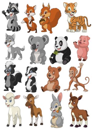 Cute Cartoon Forest and Farm Animals Collection Free Vector