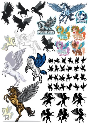 Collection of Pegasus and Winged Horse Vector Illustrations and Silhouettes Free Vector