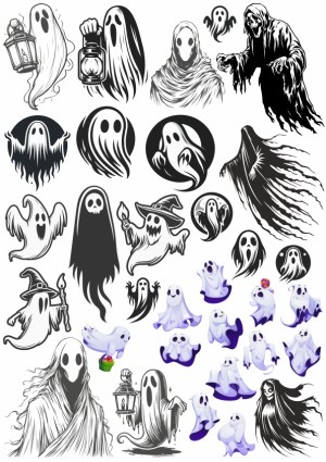 Assorted Ghost and Grim Reaper Halloween Vector Illustrations Free Vector