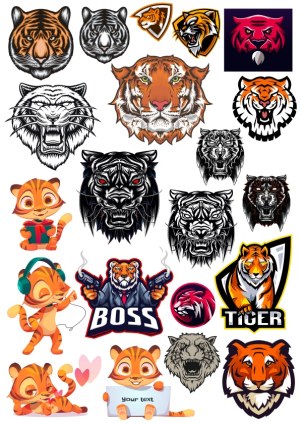 Collection of Tiger Head and Character Vector Illustrations Free Vector