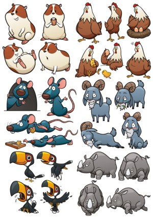 Cartoon Farm and Wild Animals Collection with Expressive Poses Free Vector
