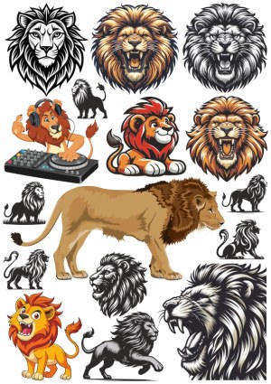 Collection of Various Lion Vector Illustrations Free Vector