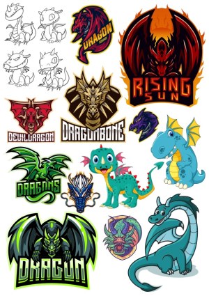 Colorful Dragon Cartoon Characters and Logos Collection Free Vector