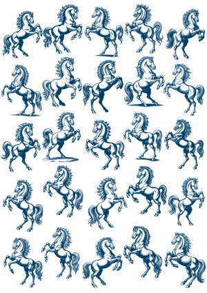 Set of Blue Vintage Rearing Horses Vector Illustrations Free Vector