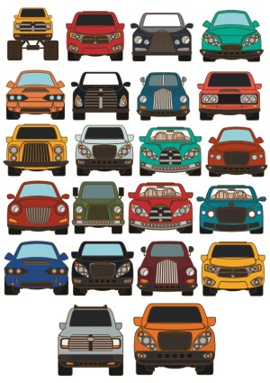Set of 20 Front View Car Vector Illustrations Free Vector