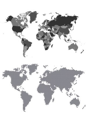 Two Styles of World Maps in Grayscale Free Vector