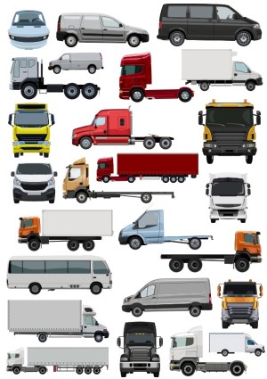 Collection of Various Commercial and Utility Vehicles Vector Set Free Vector