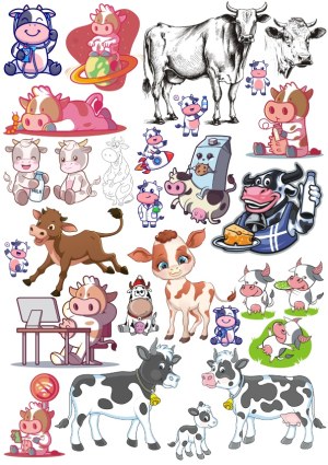 Variety of Cartoon and Realistic Cow Illustrations and Characters Free Vector