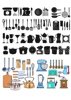 Kitchen Utensils and Appliances Vector Set Free Vector