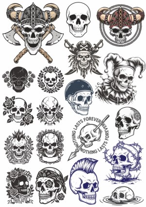 Collection of Detailed Skull Illustrations with Various Themes Free Vector
