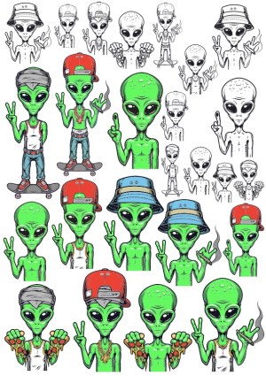 Urban Style Green Alien Character Vector Set Free Vector