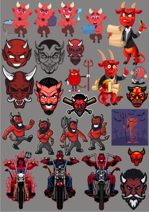 Devil and Demon Characters and Motorcycle Illustrations Free Vector