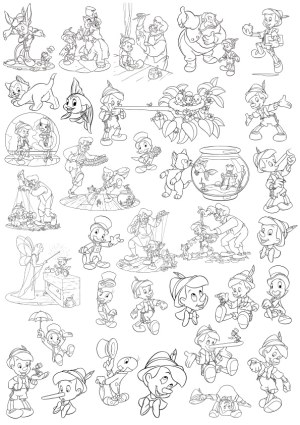 Pinocchio Line Art Vector Collection Free Vector