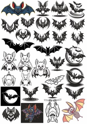 Collection of Bat Illustrations and Cartoon Bats Free Vector