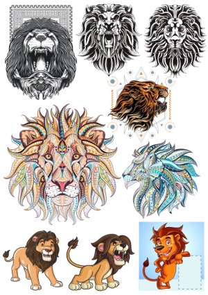 Diverse Lion Head and Character Vector Illustrations Free Vector
