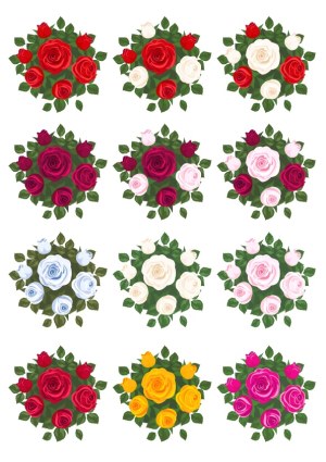 Set of Colorful Rose Flower Bouquets Vector Icons Free Vector