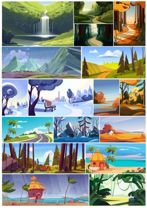 Varied Nature and Seasonal Landscapes Vector Collection Free Vector