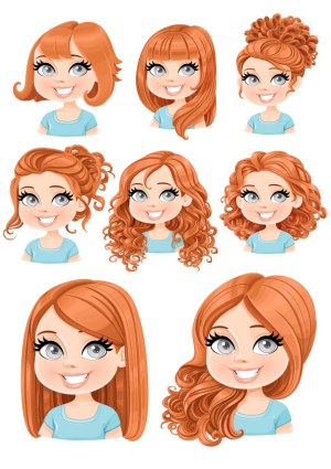 Cartoon Redhead Girl Hairstyles Collection Free Vector