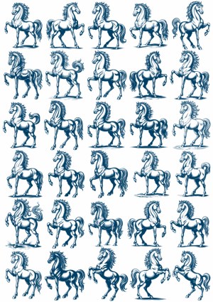 Set of 30 Hand-Drawn Rearing Horse Illustrations Free Vector