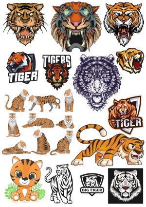 Collection of Tiger Vector Illustrations and Logos Free Vector