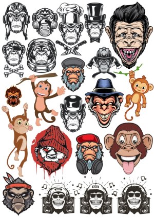 Collection of Various Cartoon and Artistic Monkey and Ape Vector Designs Free Vector