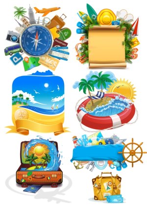 Travel and Vacation Vector Illustrations Set Free Vector