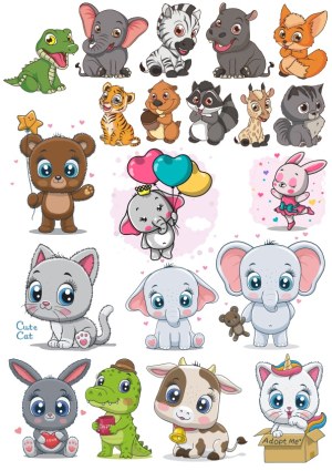 Cute Cartoon Animals and Baby Animals Vector Collection Free Vector