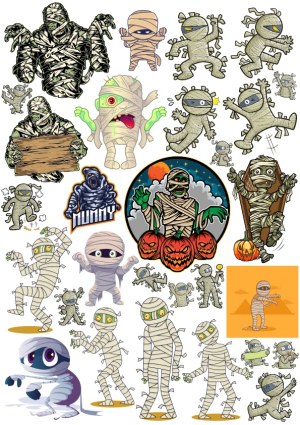 Collection of Cartoon Mummy Characters in Various Poses and Styles Free Vector