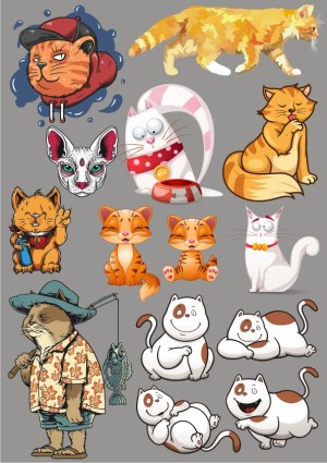 Collection of Cartoon Cat Characters and Illustrations Free Vector
