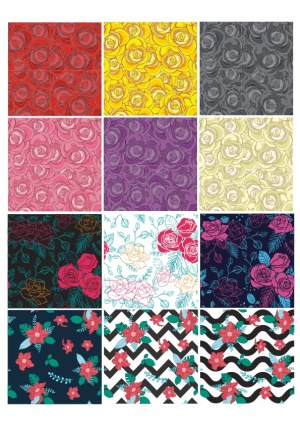 Floral Pattern Collection With Roses and Geometric Accents Free Vector